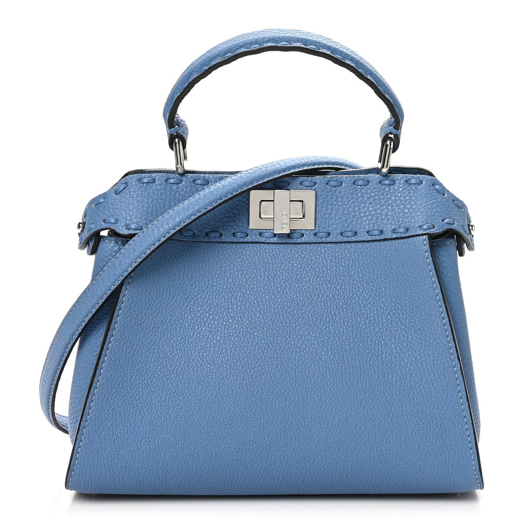 Cuoio Romano Selleria Macro Stitchings Mini Peekaboo Iconic Satchel Placca Argento Blue
