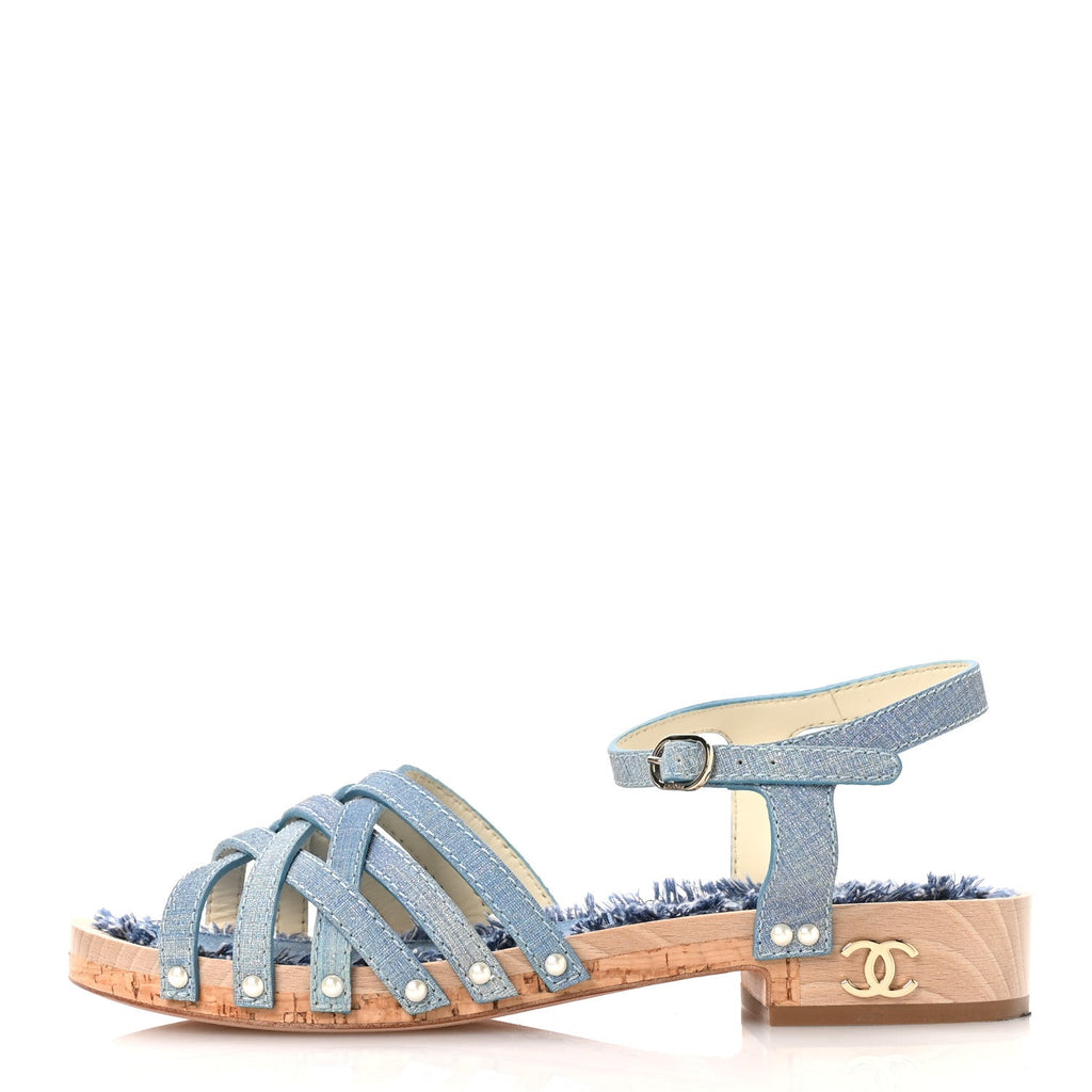 Denim Cork Pearl Sandals 39 Blue