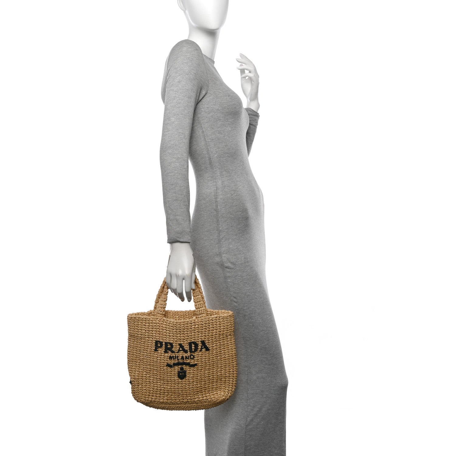 Yarn Raffia Effect Crochet Embroidered Small Logo Tote Naturale