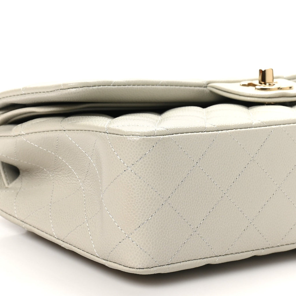 Caviar Quilted Medium Double Flap Grey
