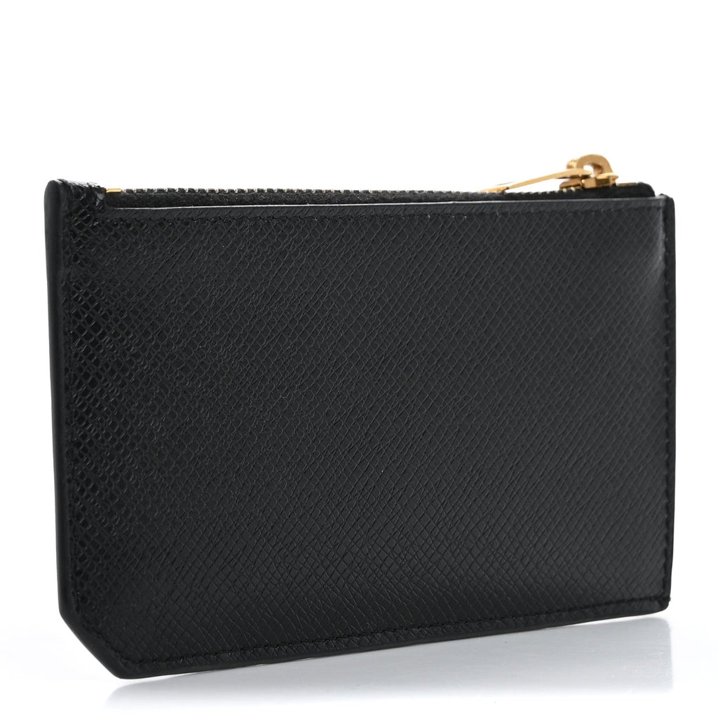 Calfskin 5 Fragments Zip Pouch  Holder Black