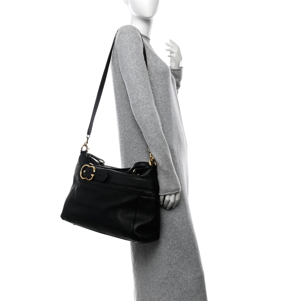 Pebbled Calfskin Ride Medium Top Handle Bag Black