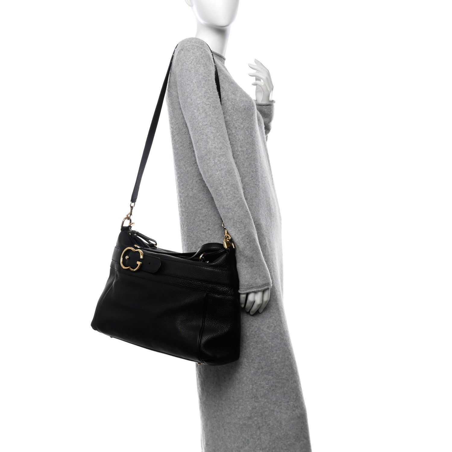 Pebbled Calfskin Ride Medium Top Handle Bag Black