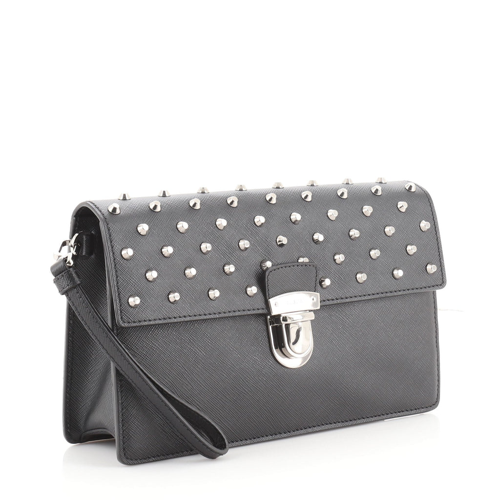 Pushlock Wristlet Clutch Studded Saffiano Leather Medium