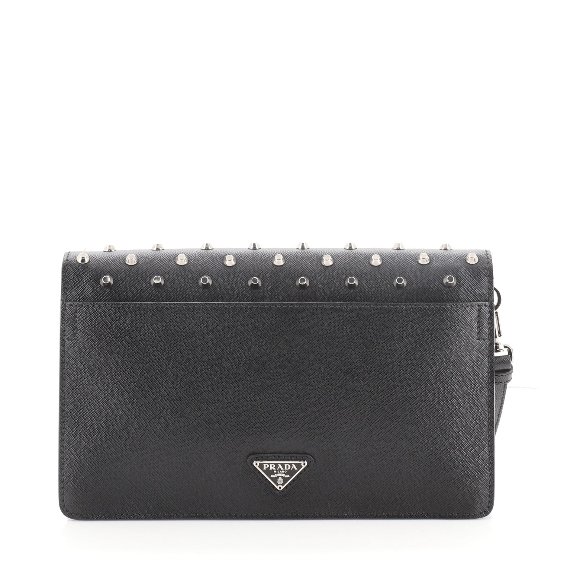 Pushlock Wristlet Clutch Studded Saffiano Leather Medium