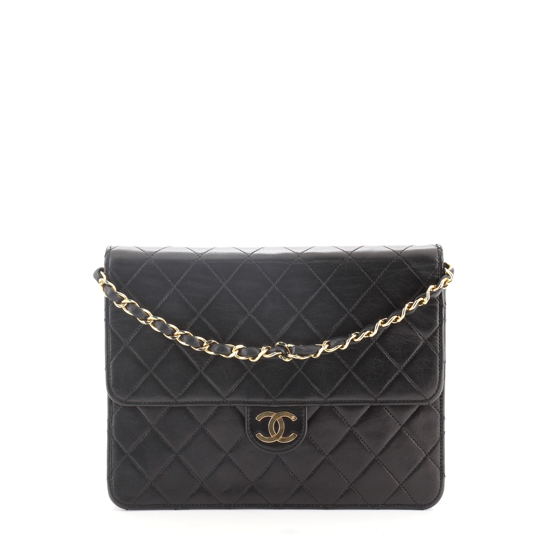 Vintage Clutch with Chain Quilted Leather Small