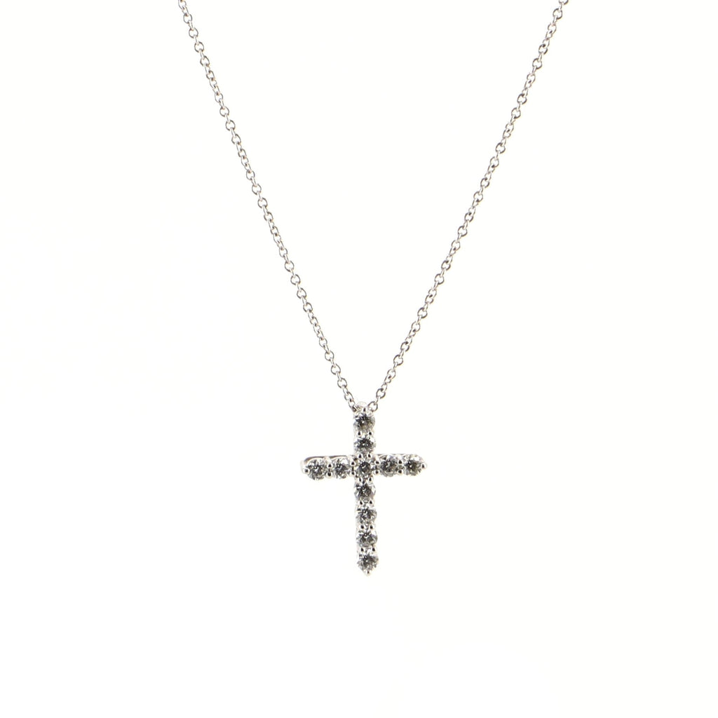 Cross Pendant Necklace Platinum and Diamonds Small
