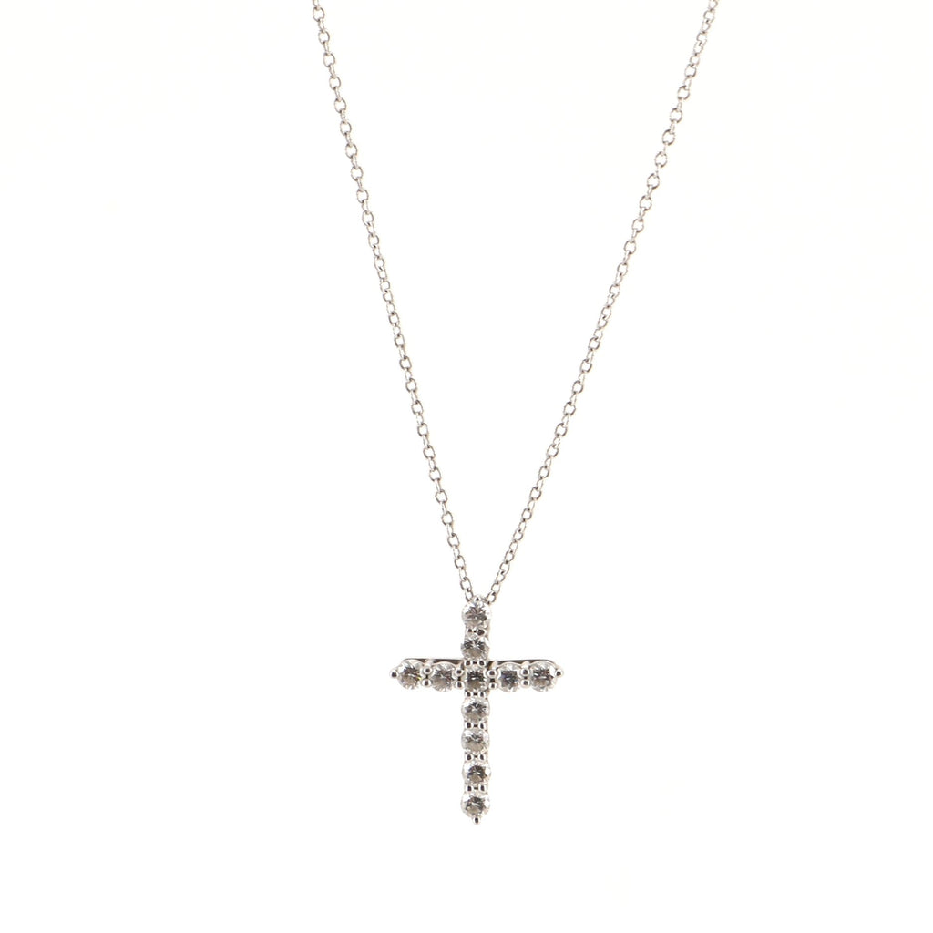 Cross Pendant Necklace Platinum and Diamonds Small