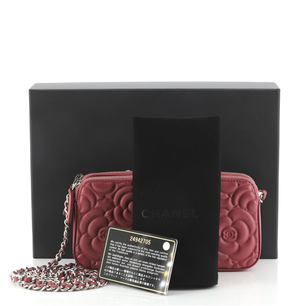 Double Zip Clutch with Chain Camellia Lambskin