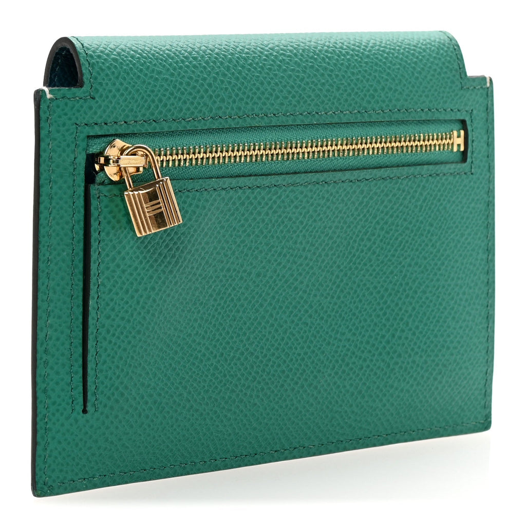 Epsom Tricolor Kelly Pocket Compact Wallet Vert Jade Bleu Brume Vert Bosphore