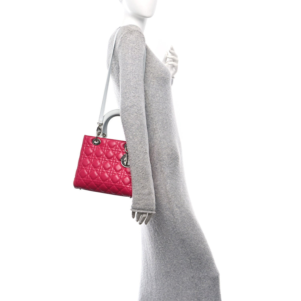 Lambskin Cannage Medium Tri-Color Lady Dior Fuchsia Orange