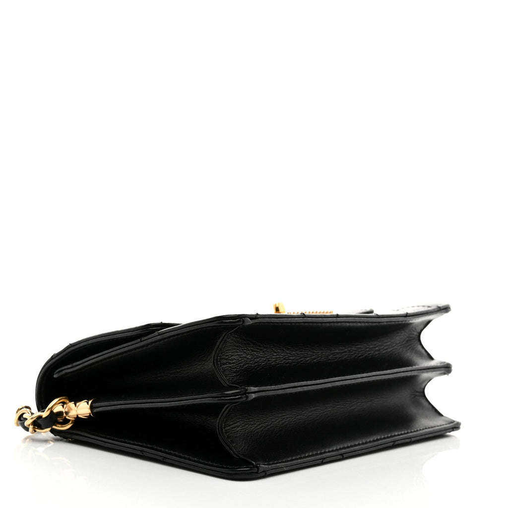 Calfskin Strass Quilted Mini Flap Black
