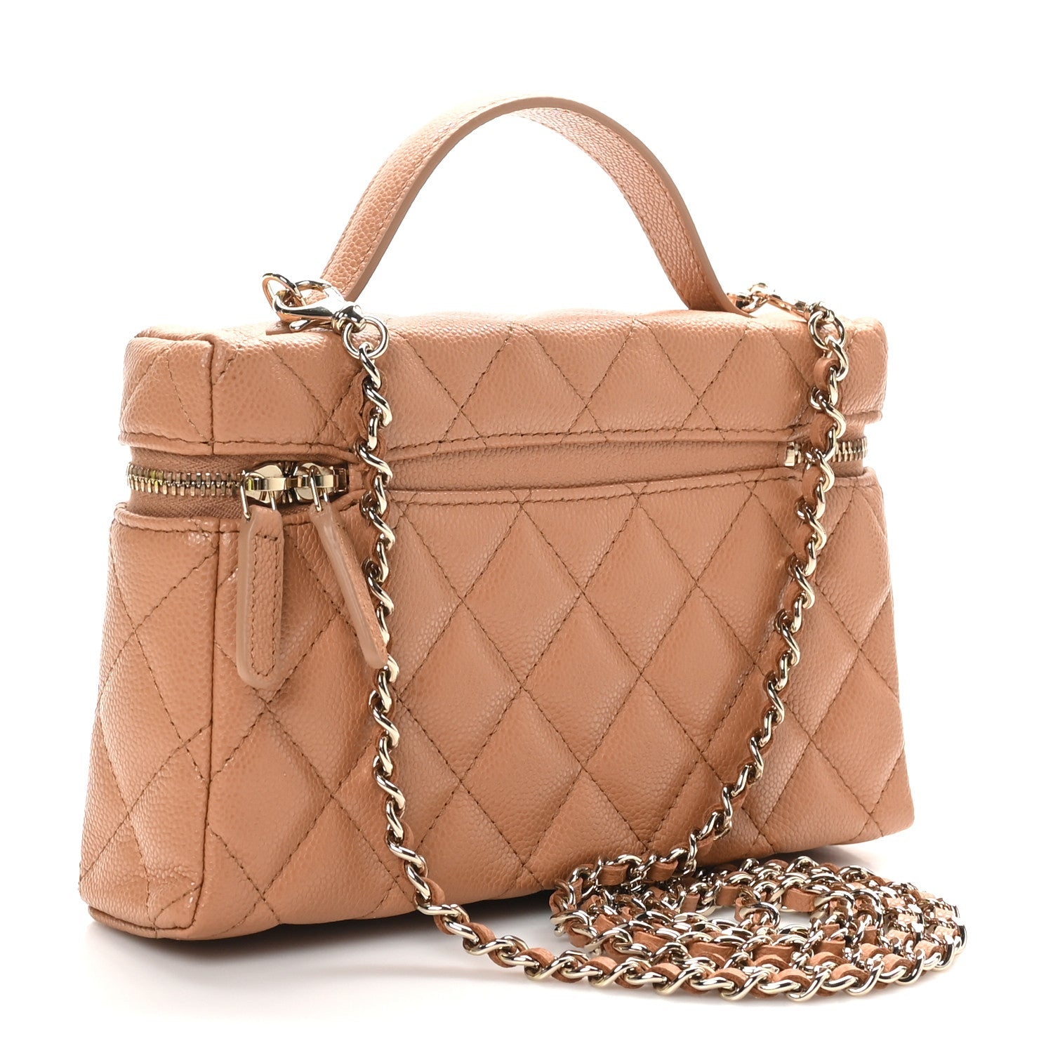 Caviar Quilted Top Handle Slim Vanity With Chain Brown