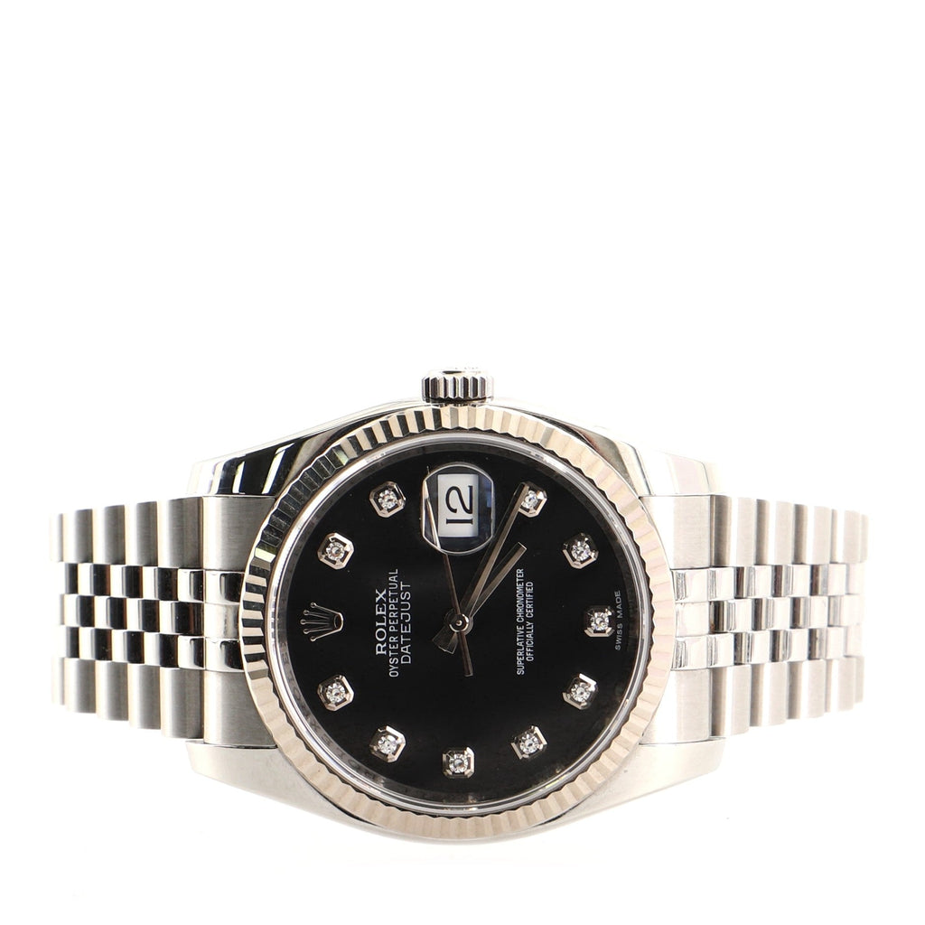 Oyster Perpetual Datejust Automatic Watch Stainless Steel and White Gold with Diamond Markers 36