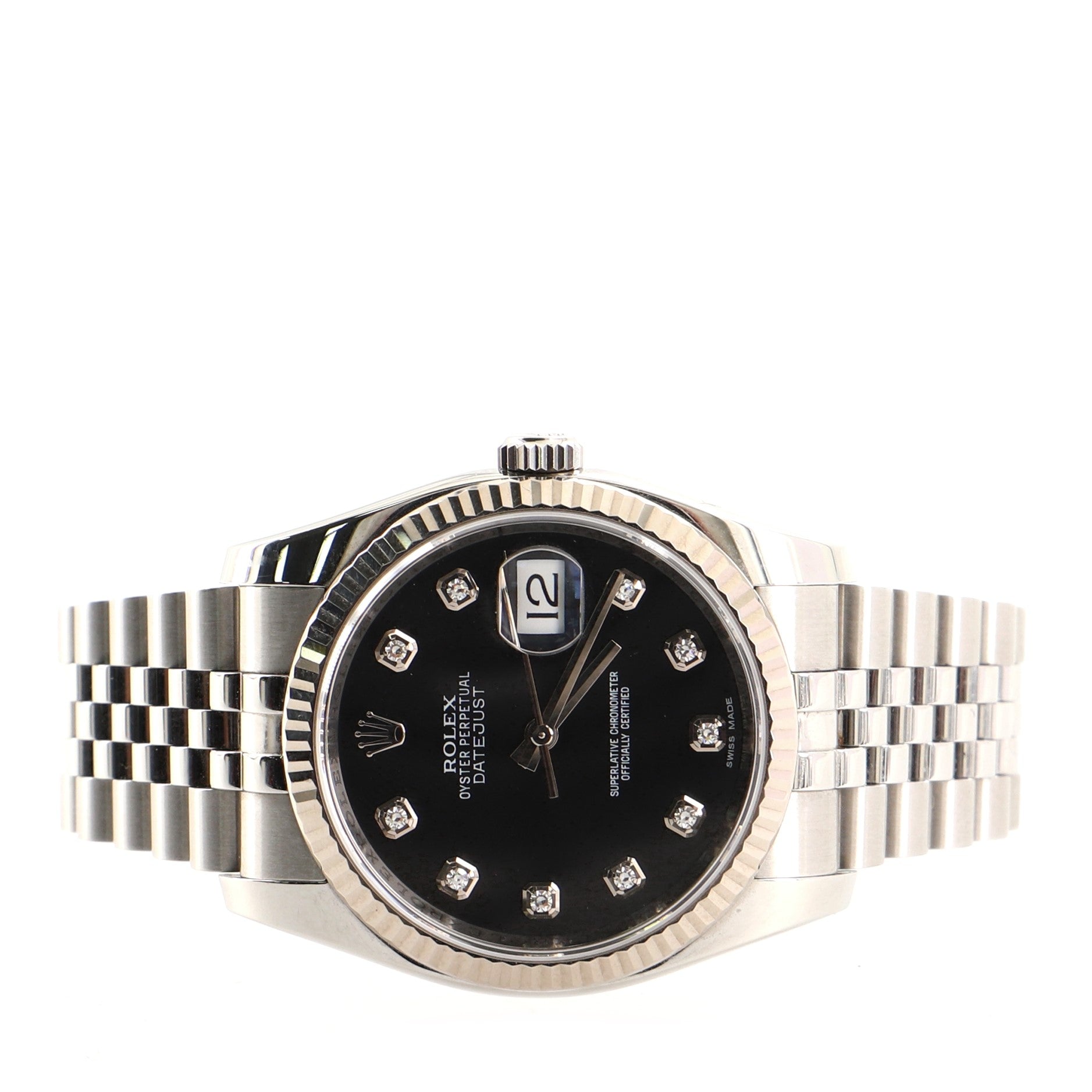 Oyster Perpetual Datejust Automatic Watch Stainless Steel and White Gold with Diamond Markers 36