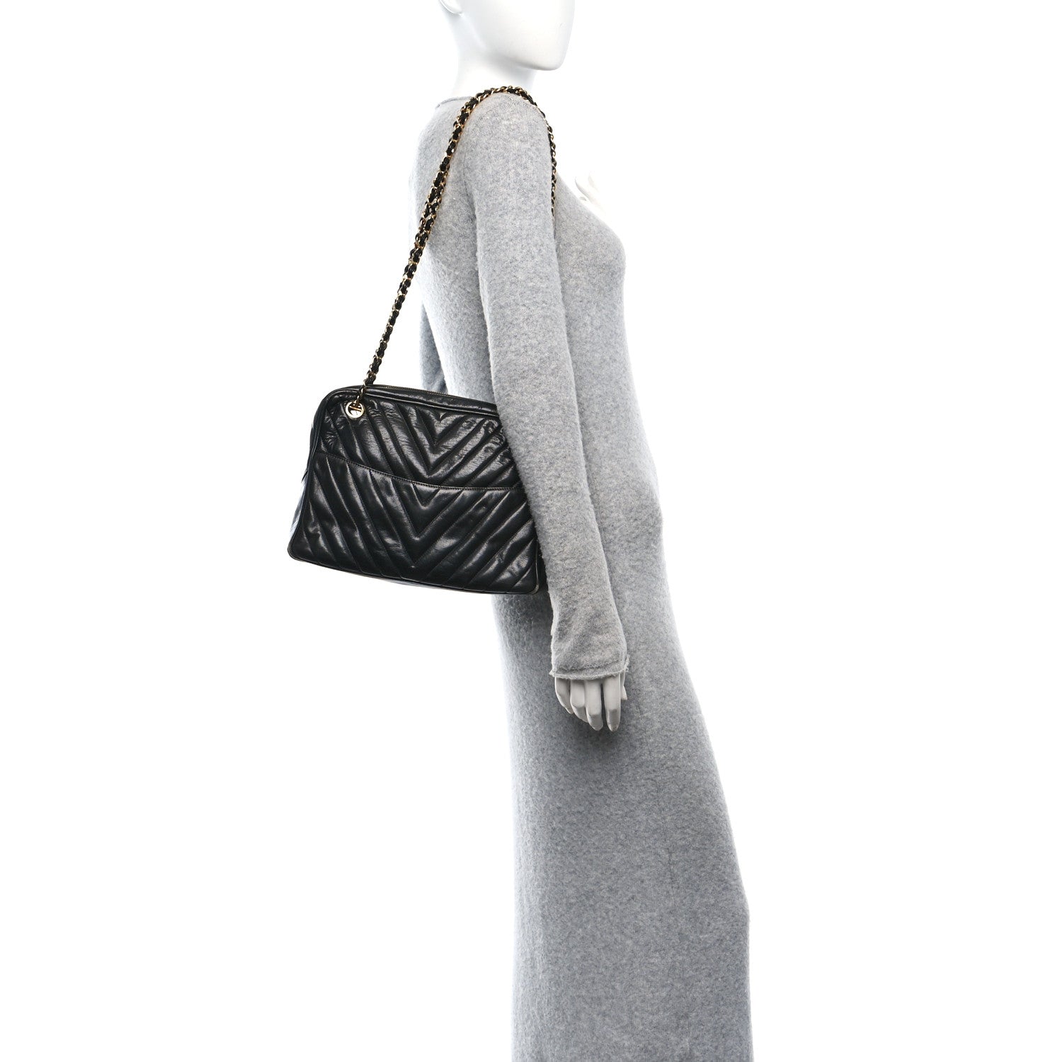 Lambskin Chevron Quilted Camera Case Black