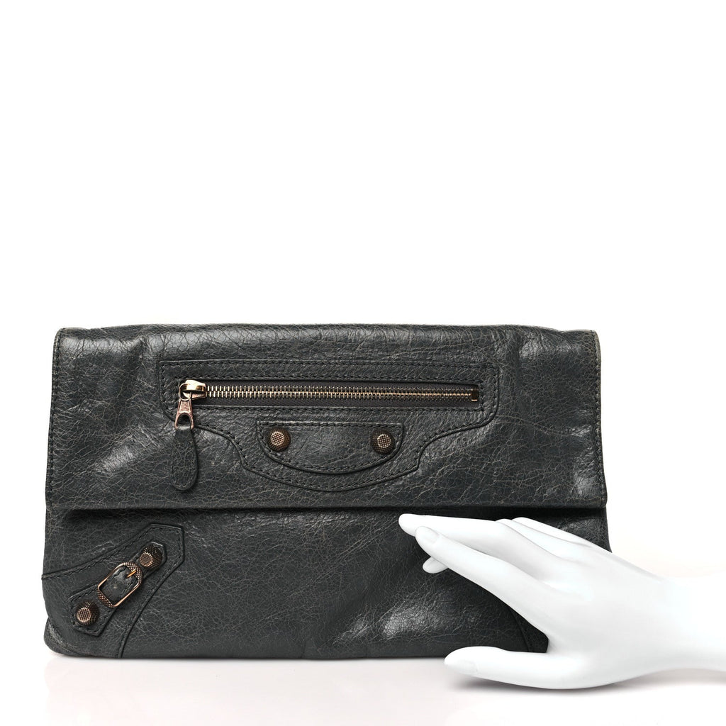 Agneau Giant 12 Rose Gold Hardware Envelope Clutch Tarmac