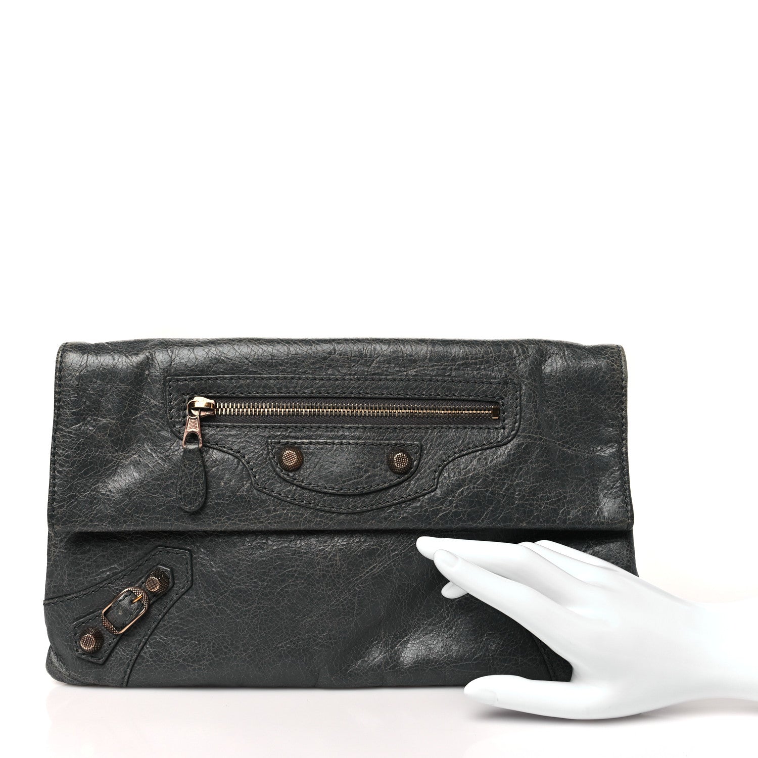 Agneau Giant 12 Rose Gold Hardware Envelope Clutch Tarmac