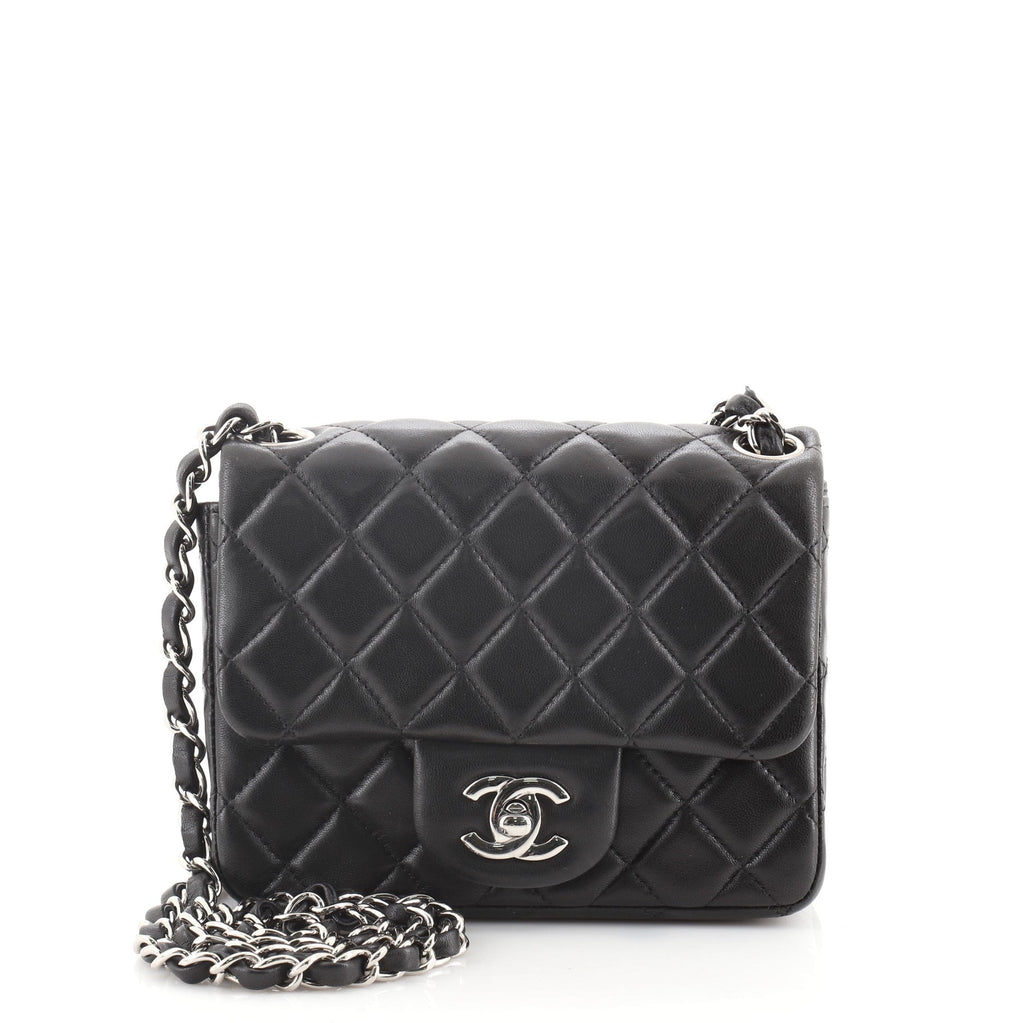 Square Classic Single Flap Bag Quilted Lambskin Mini