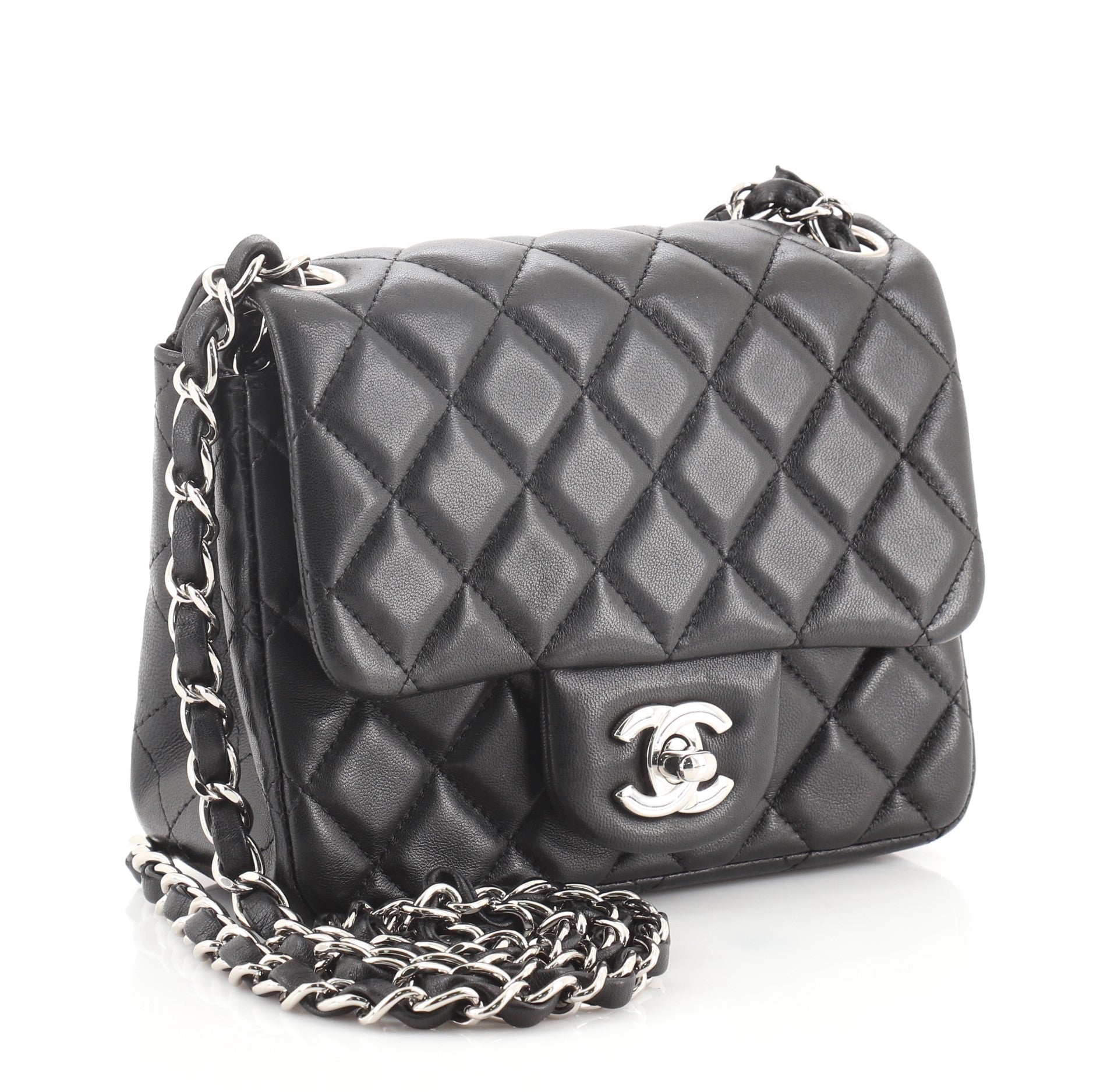 Square Classic Single Flap Bag Quilted Lambskin Mini