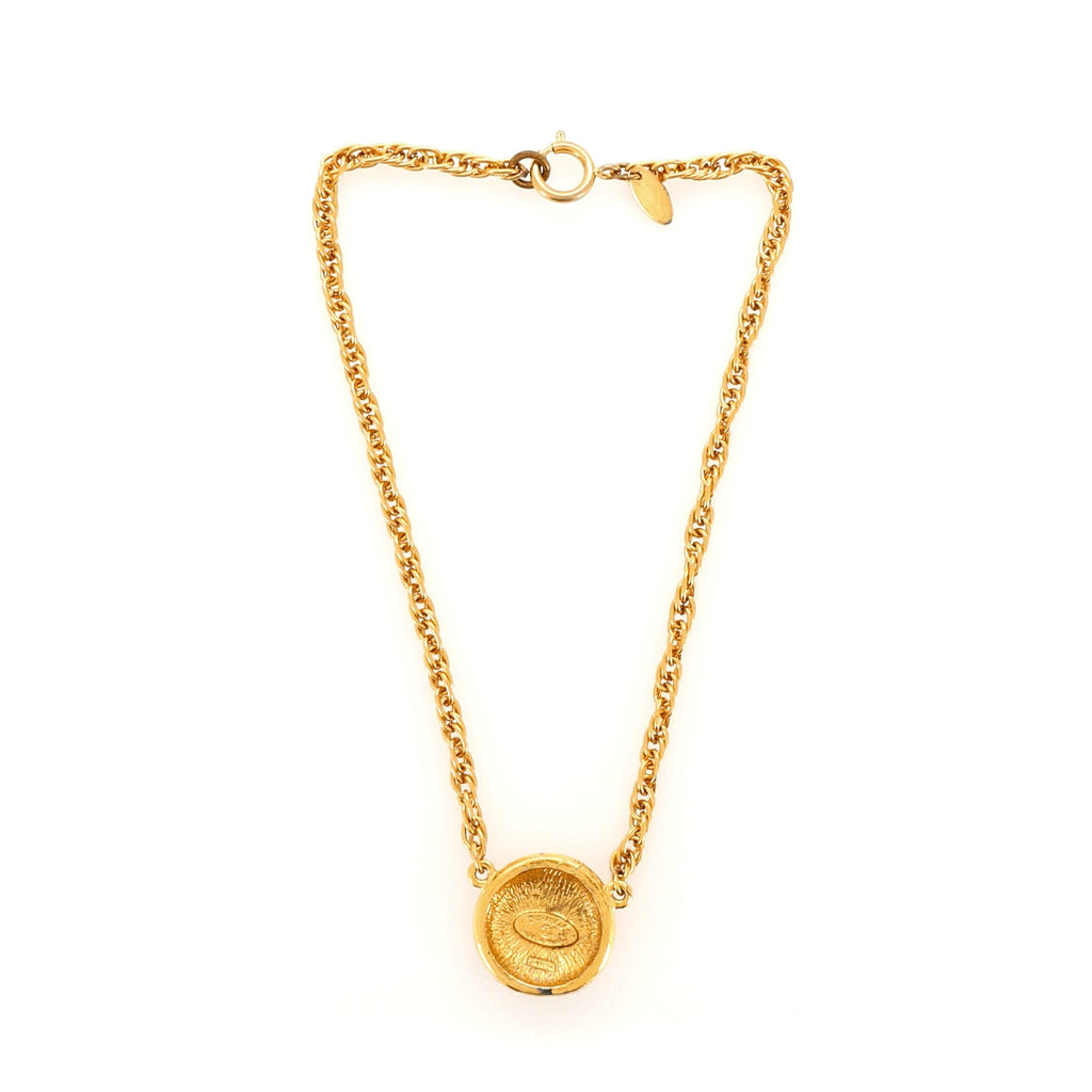 Vintage CC Round Pendant Choker Metal Necklace