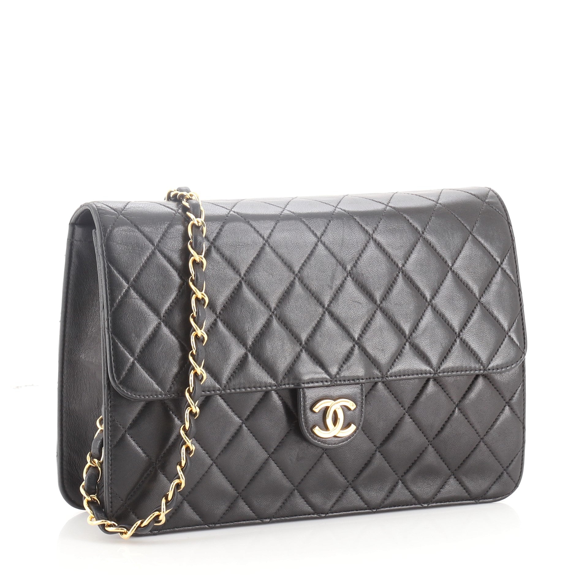 Vintage Clutch with Chain Quilted Leather Small