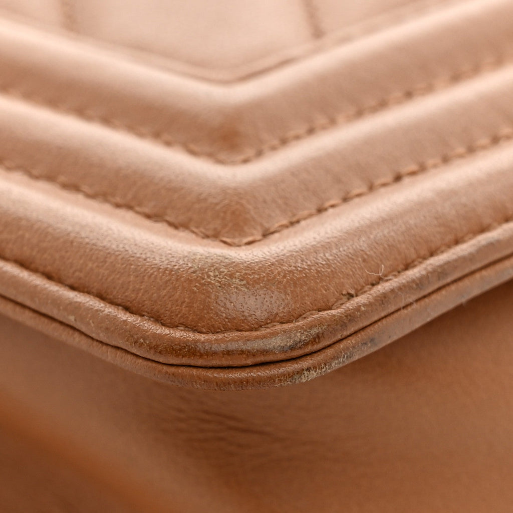 Calfskin Chevron Quilted Small Boy Flap Dark Beige