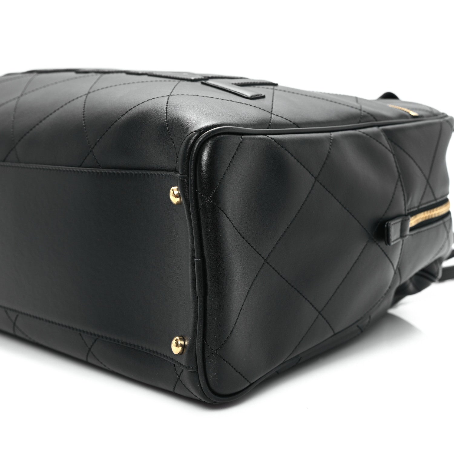 Calfskin Stitched Maxi Logo Bowling Bag Black