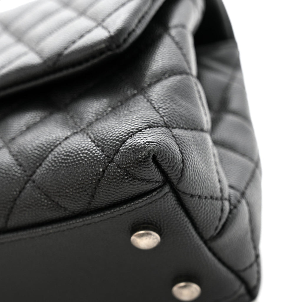 Caviar Lizard Embossed Quilted Mini Coco Handle Flap Black