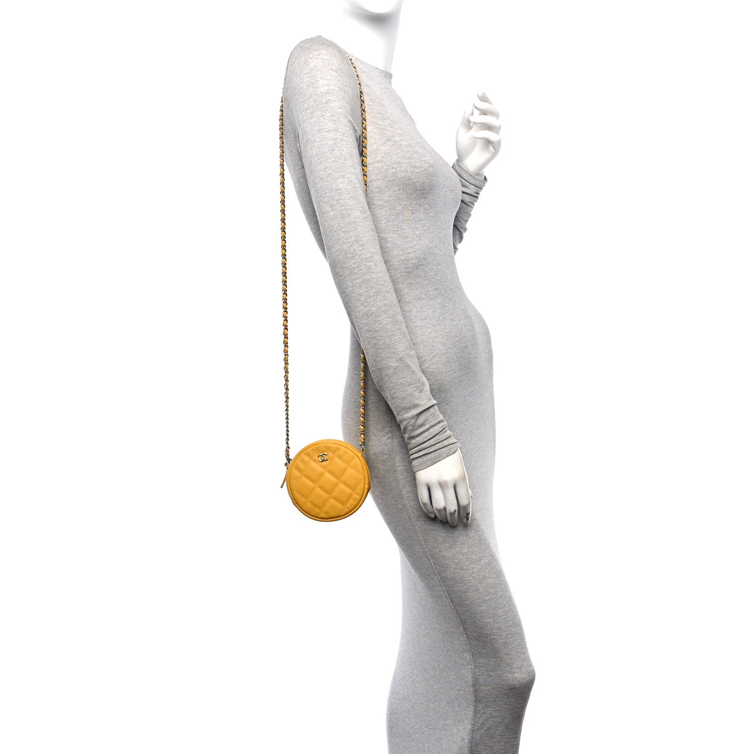 Caviar Quilted Round Clutch With Chain Yellow