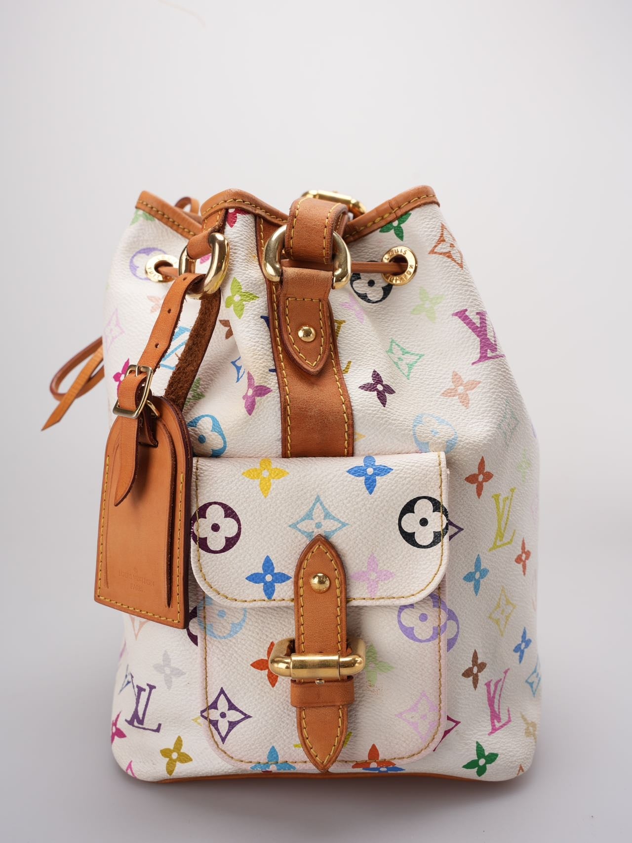 Louis Vuitton Takashi Murakami White Multicolore Monogram Coated Canvas Petit Noe Bag Gold Hardware