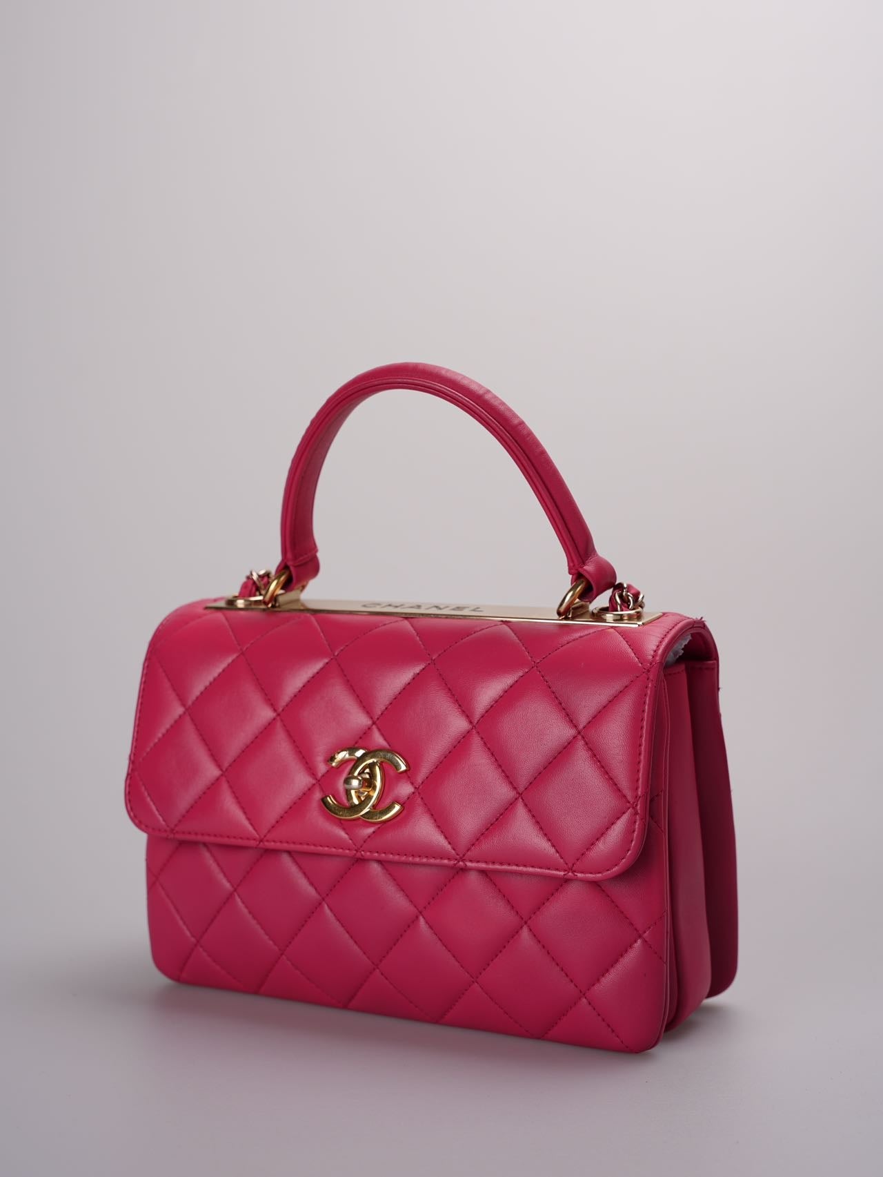 Chanel Small Trendy CC Bag in Hot Pink Lambskin Leather with Gold Hardware