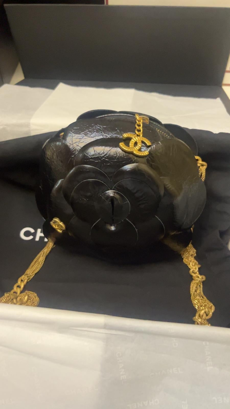 Chanel 23K Black Gold Camelia evening bag