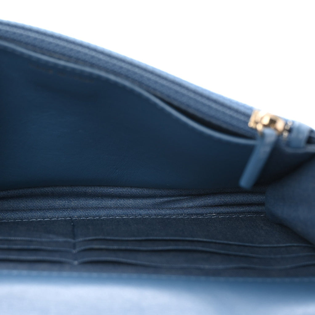 Denim Quilted CC Pearl Crush Wallet on Chain WOC Blue