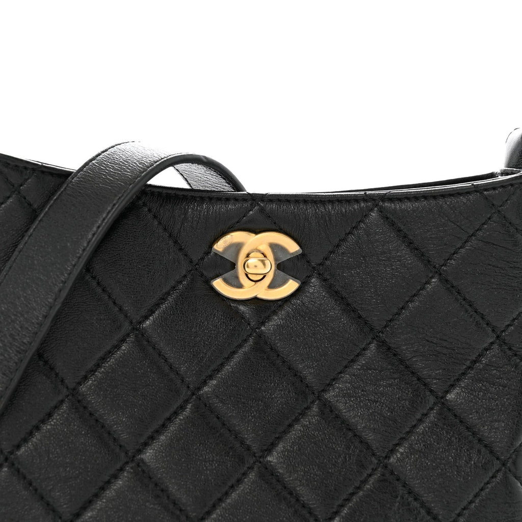 Lambskin Quilted Multi Chain Hobo Black