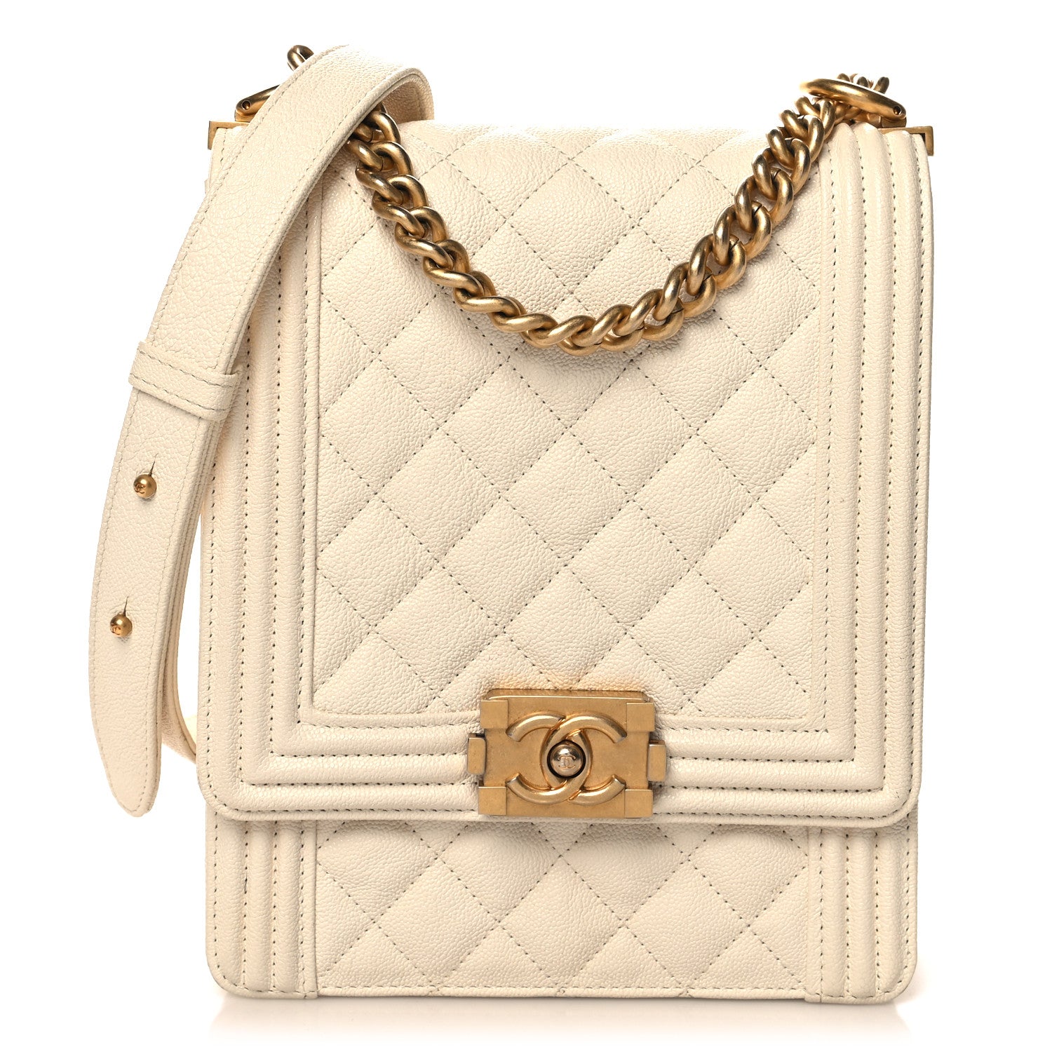 Caviar Quilted North South Boy Flap White