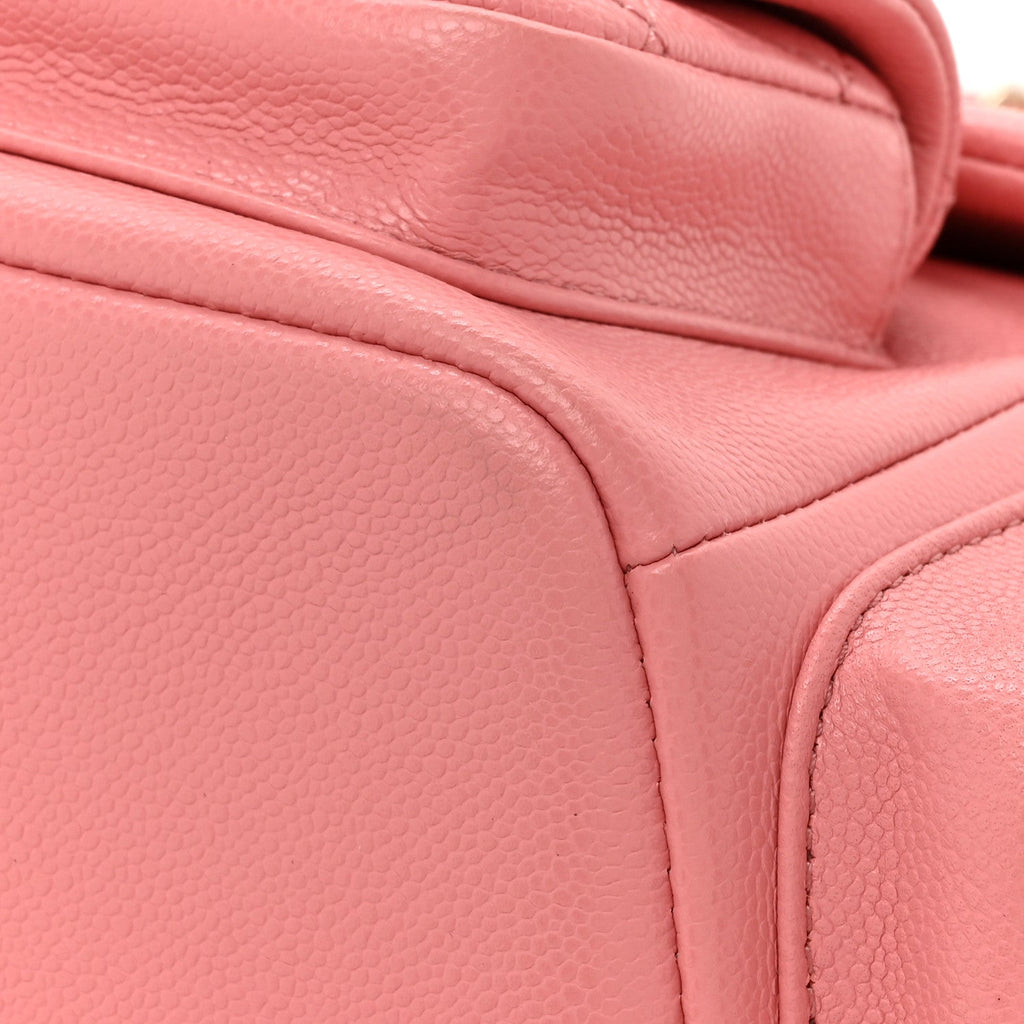 Shiny Caviar Quilted Small Pockets Drawstring Backpack Pink