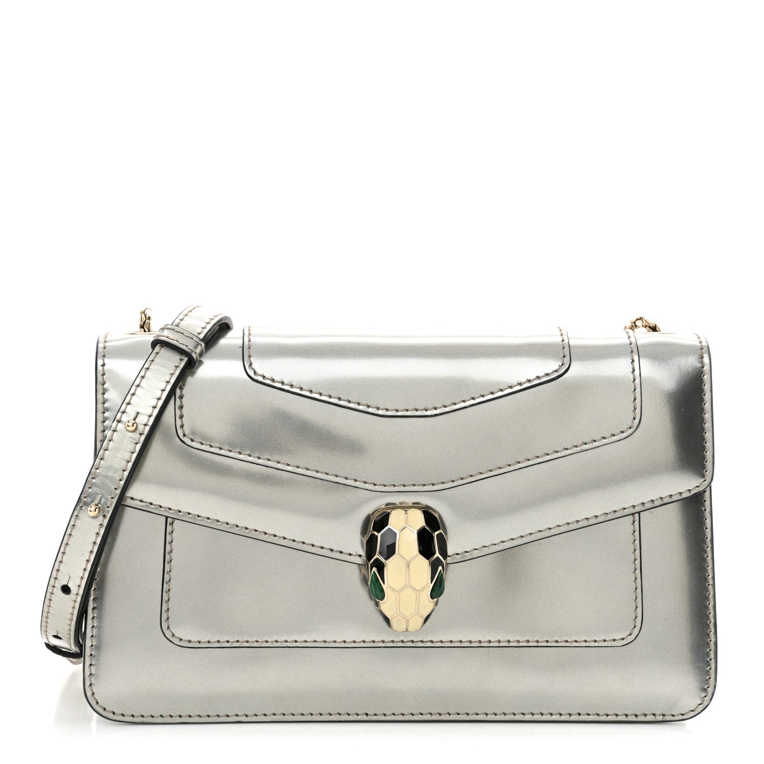 Metallic Serpenti Forever Small Shoulder Bag Silver