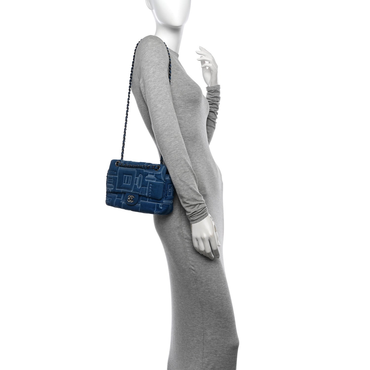 Denim Embroidered Medium Perfume Bottle Flap Light Blue