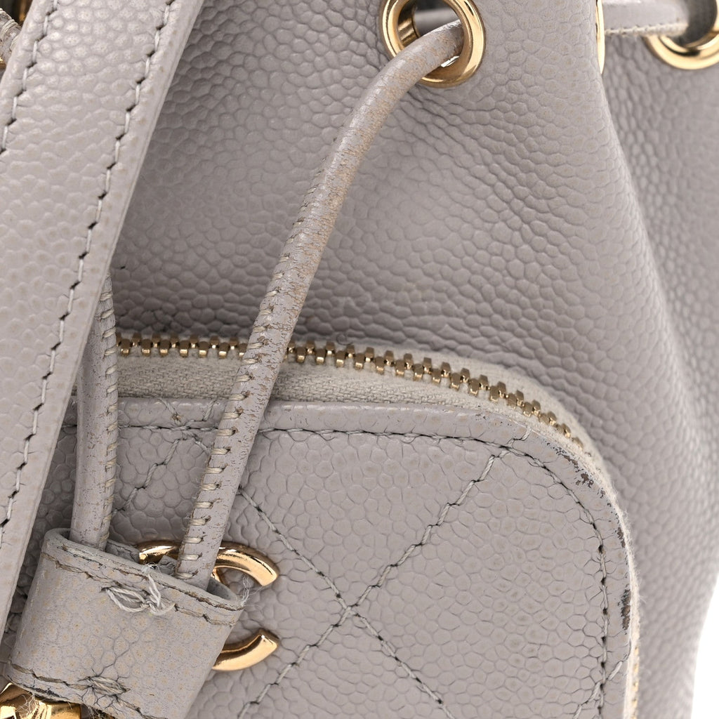 Caviar Quilted Mini CC Pocket Bucket Bag Grey