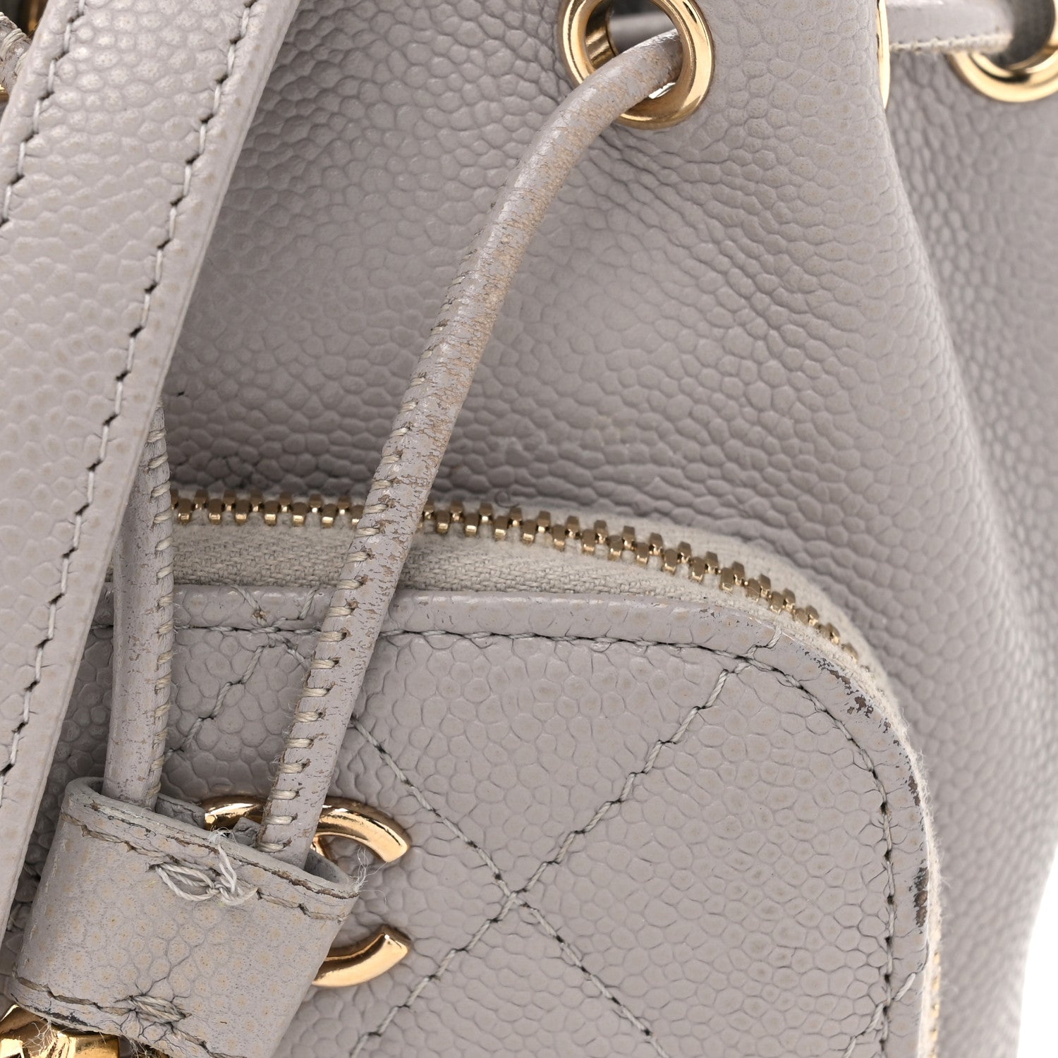 Caviar Quilted Mini CC Pocket Bucket Bag Grey