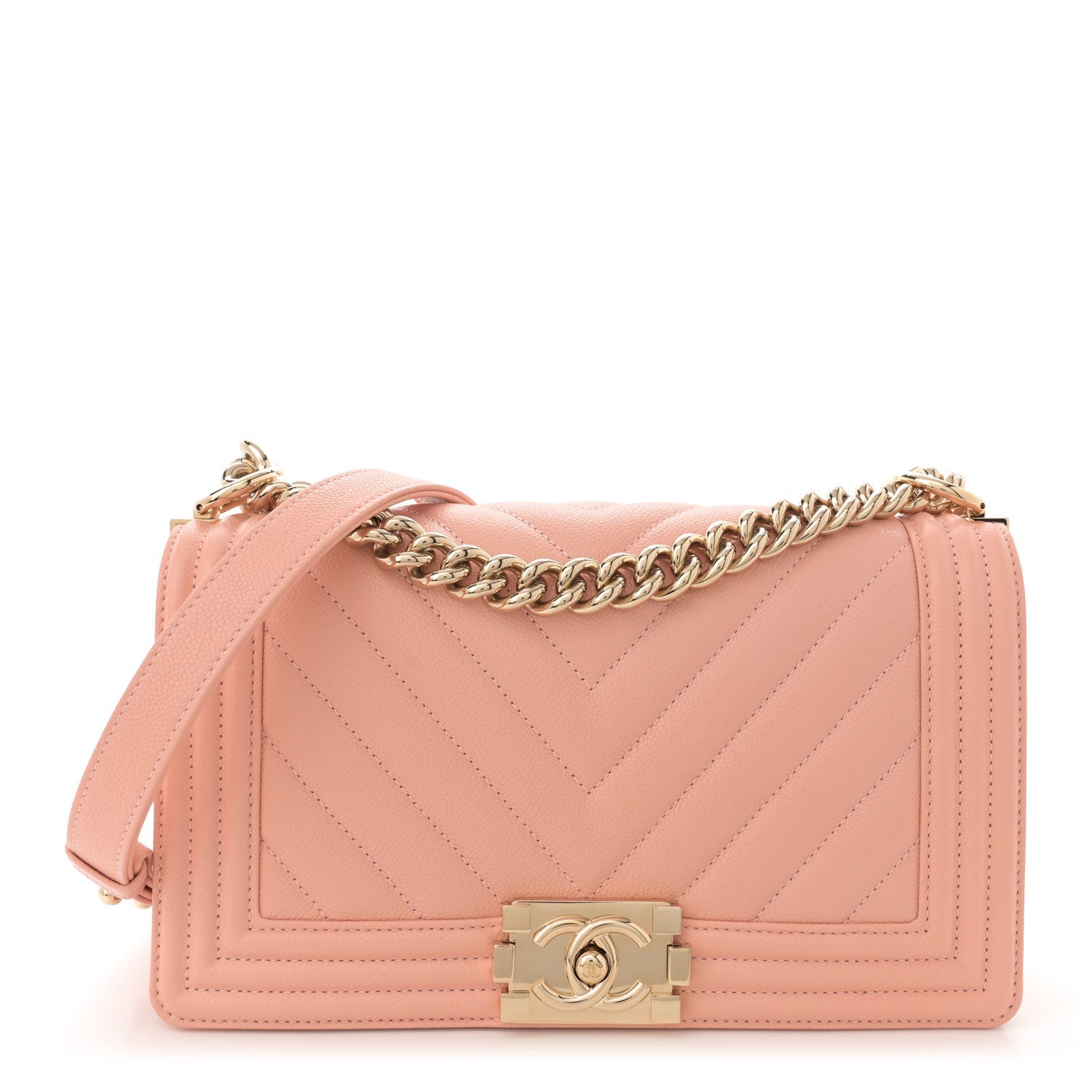 Caviar Chevron Quilted Medium Boy Flap Light Pink