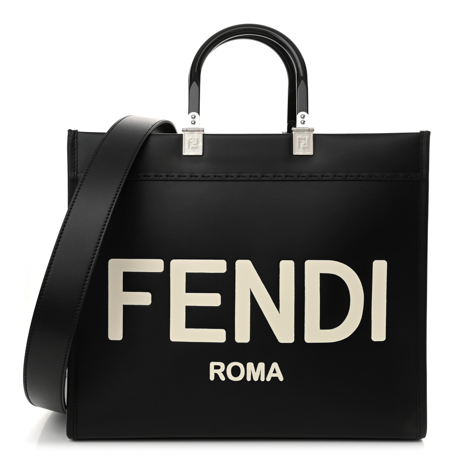 Vitello King Plexiglass Medium Fendi Sunshine Shopper Tote Black White