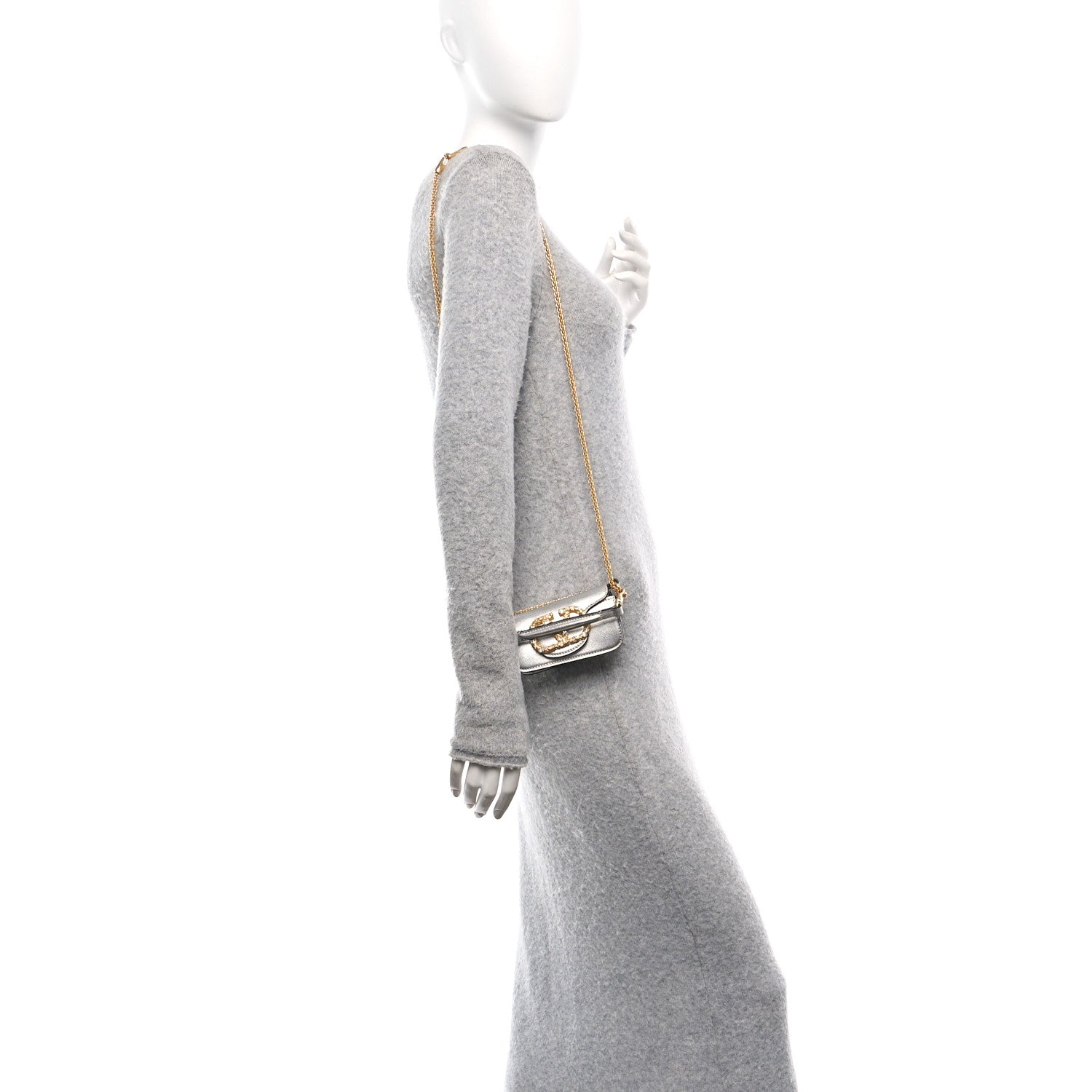 Laminated Calfskin Crystal Vlogo Micro Loco Shoulder Bag Silver Crystal