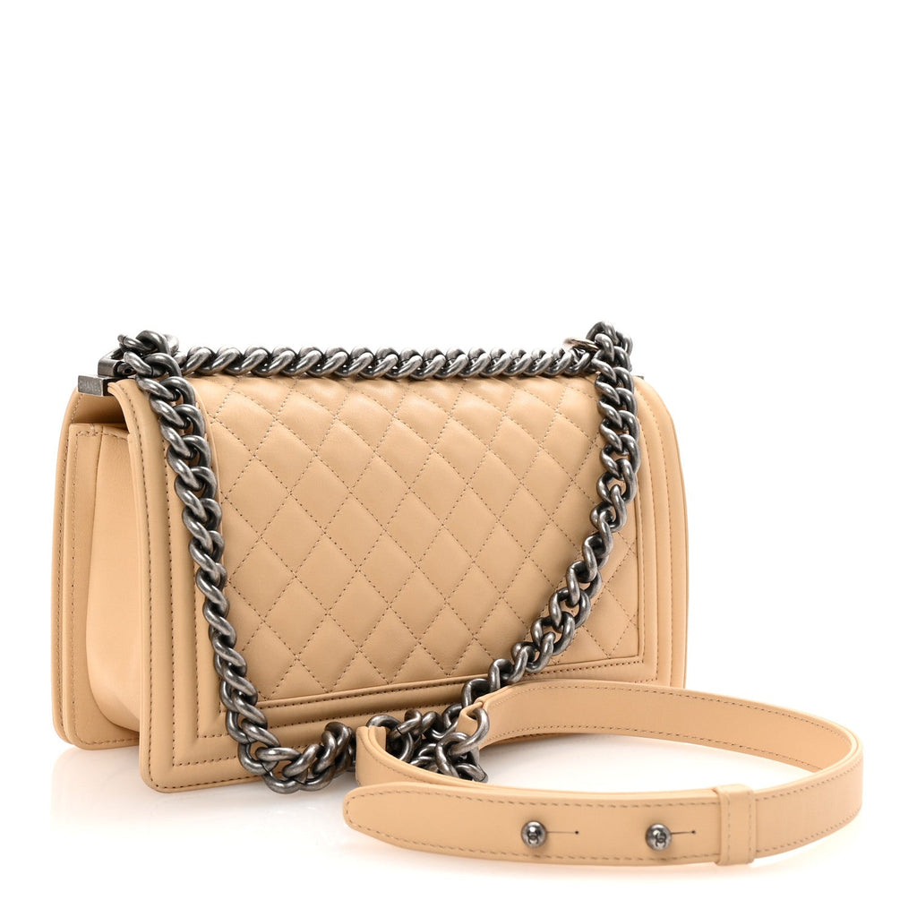 Calfskin Quilted Medium Boy Flap Beige