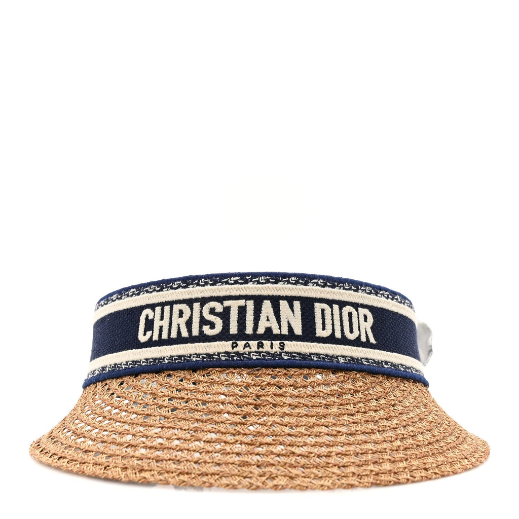 Straw Embroidered Dioriviera D-Ocean Visor Blue White