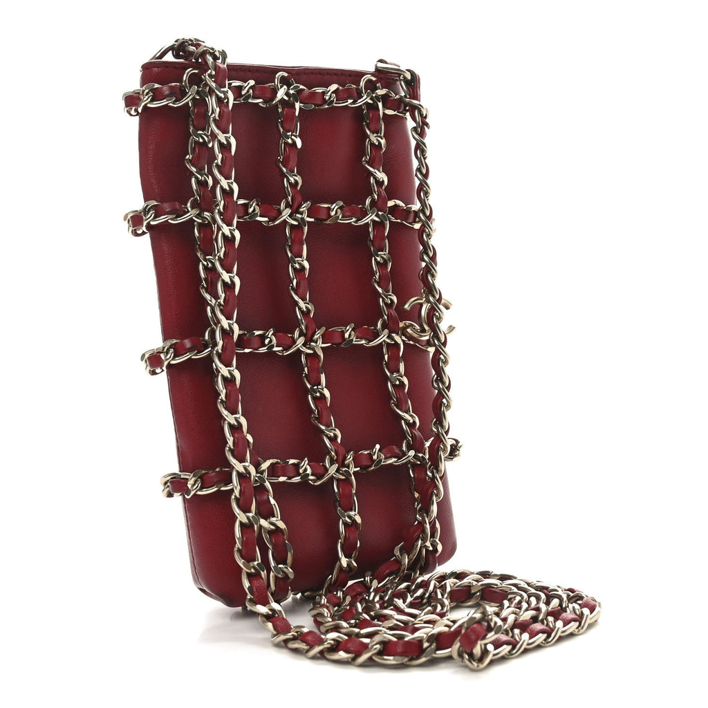 Lambskin Tech Me Out Clutch With Chain Red
