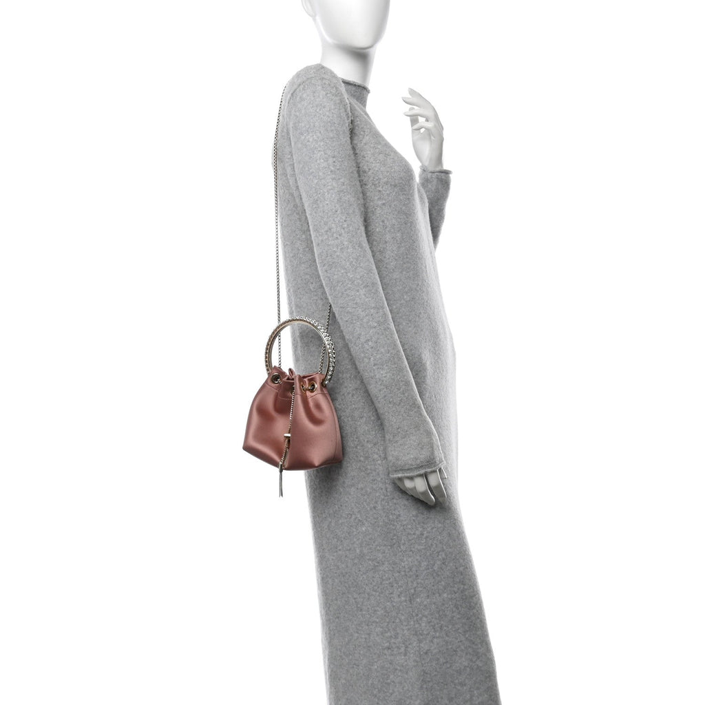Satin Crystal Embellished Top Handle Bon Bon Bag Blush