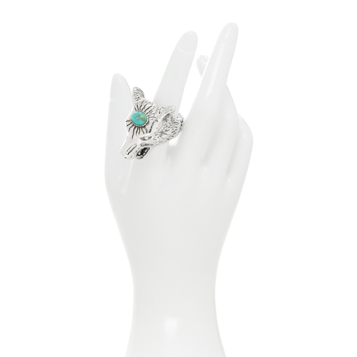 Sterling Silver Turquoise Anger Forest Wolf Head Ring 58 8.5
