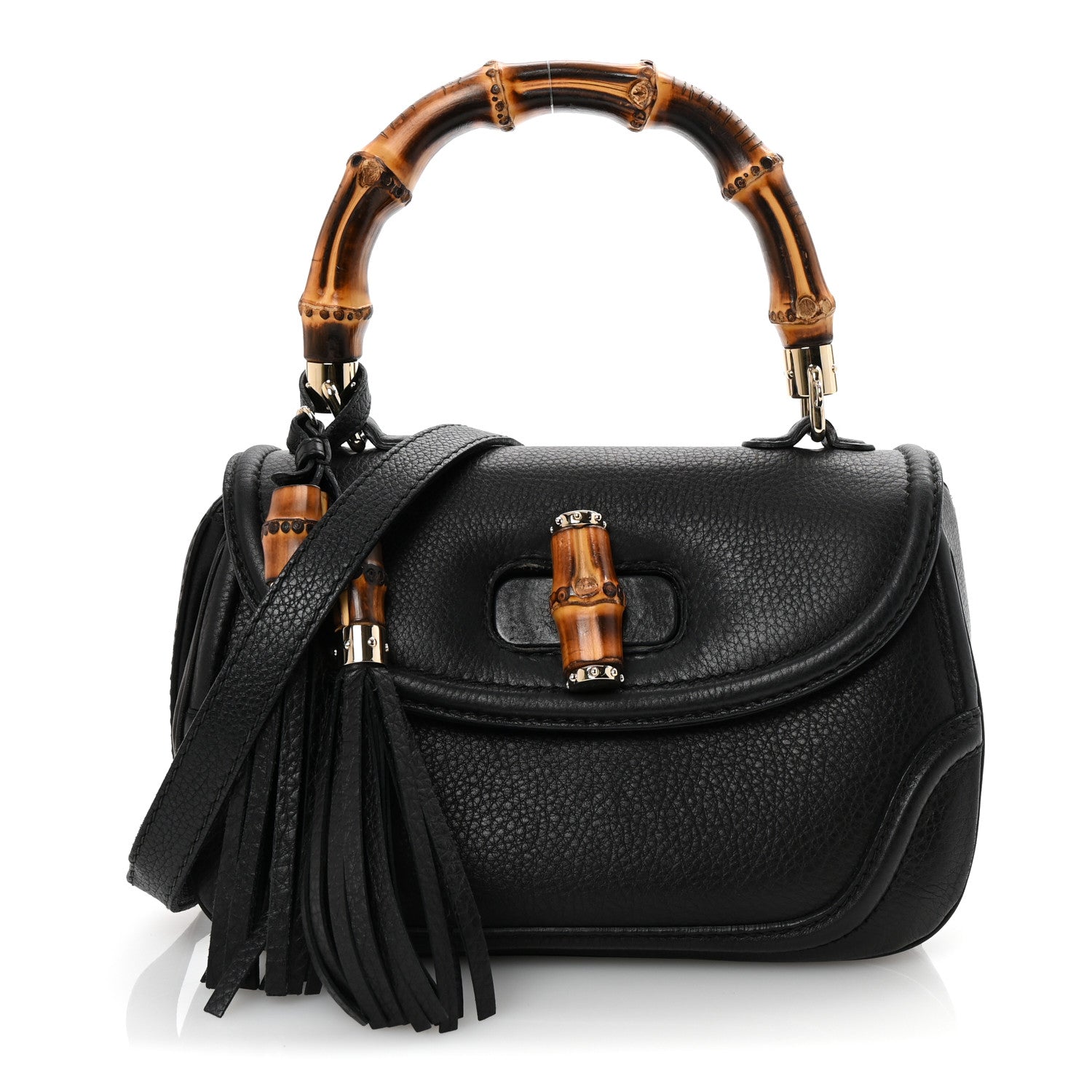 Cellarius Calfskin Medium New Bamboo Top Handle Bag Black